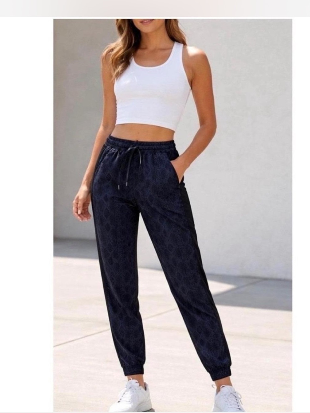Athleta Brooklyn Jogger Snakeskin Navy Blue Print Size 8